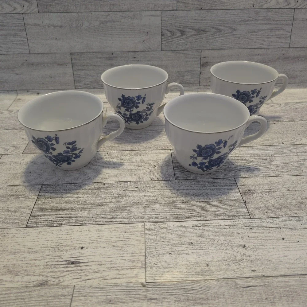 Royal‎ Blue England Floral Porcelain Coffee Tea Cups Set Of 4